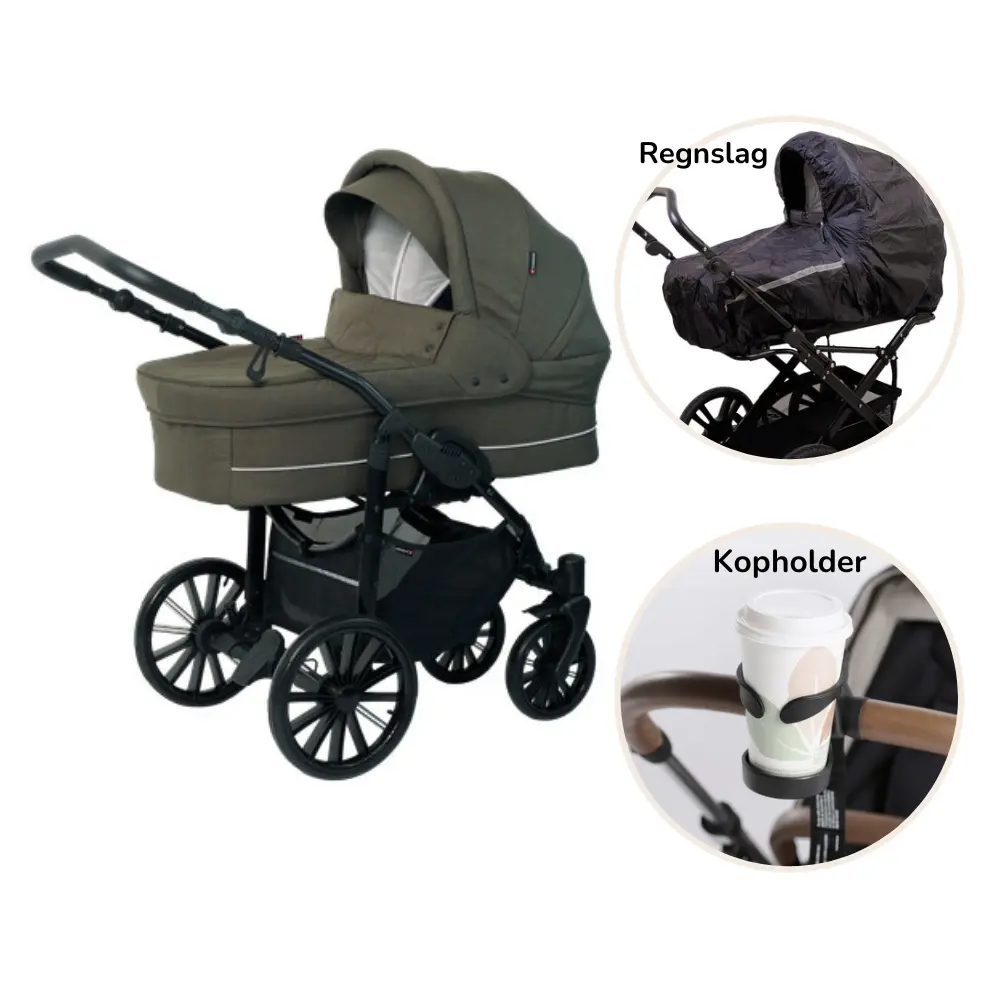 Nordic Lux Inkl Regnslag Kopholder Dusty Olive - Basson Barnevogne  - 5904906060579